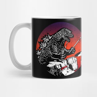 Godzilla Drummer Sunset Background Mug